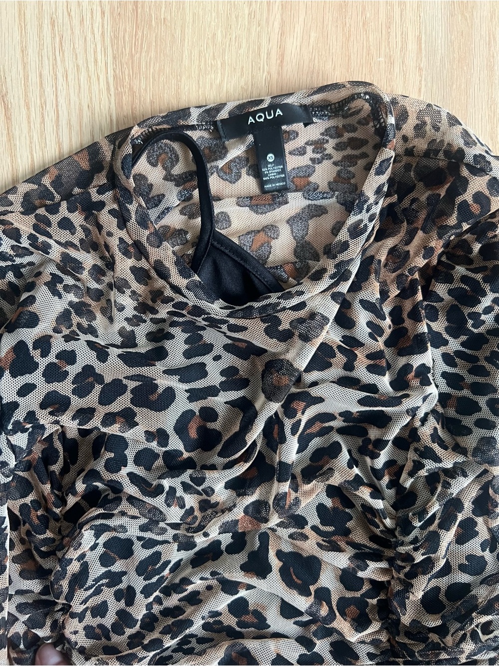 Aqua Leopard Print Ruched Long-Sleeve Mini Dress - Brown & Black - Picture 2 of 3